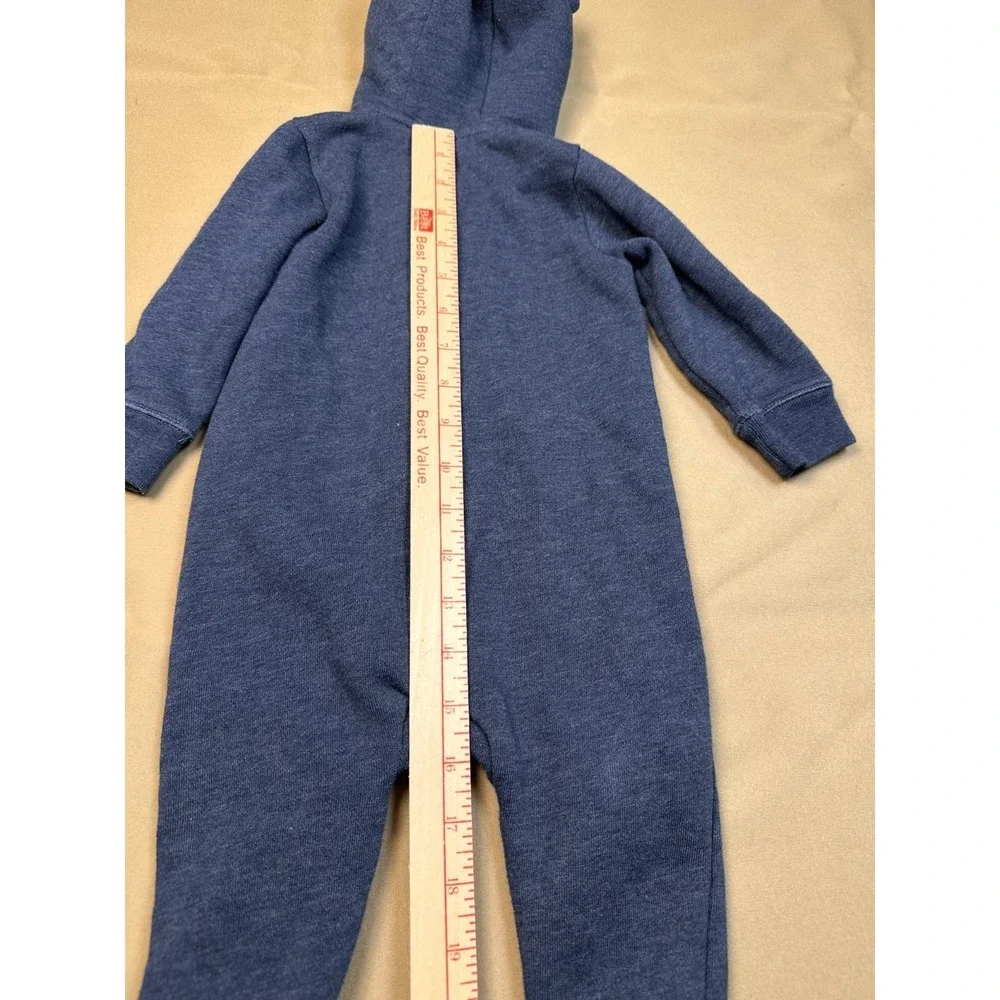 GAP Baby One Piece Zip Bear Hoodie Logo Blue 2019 Long Sleeve Fleece 6-12 Month